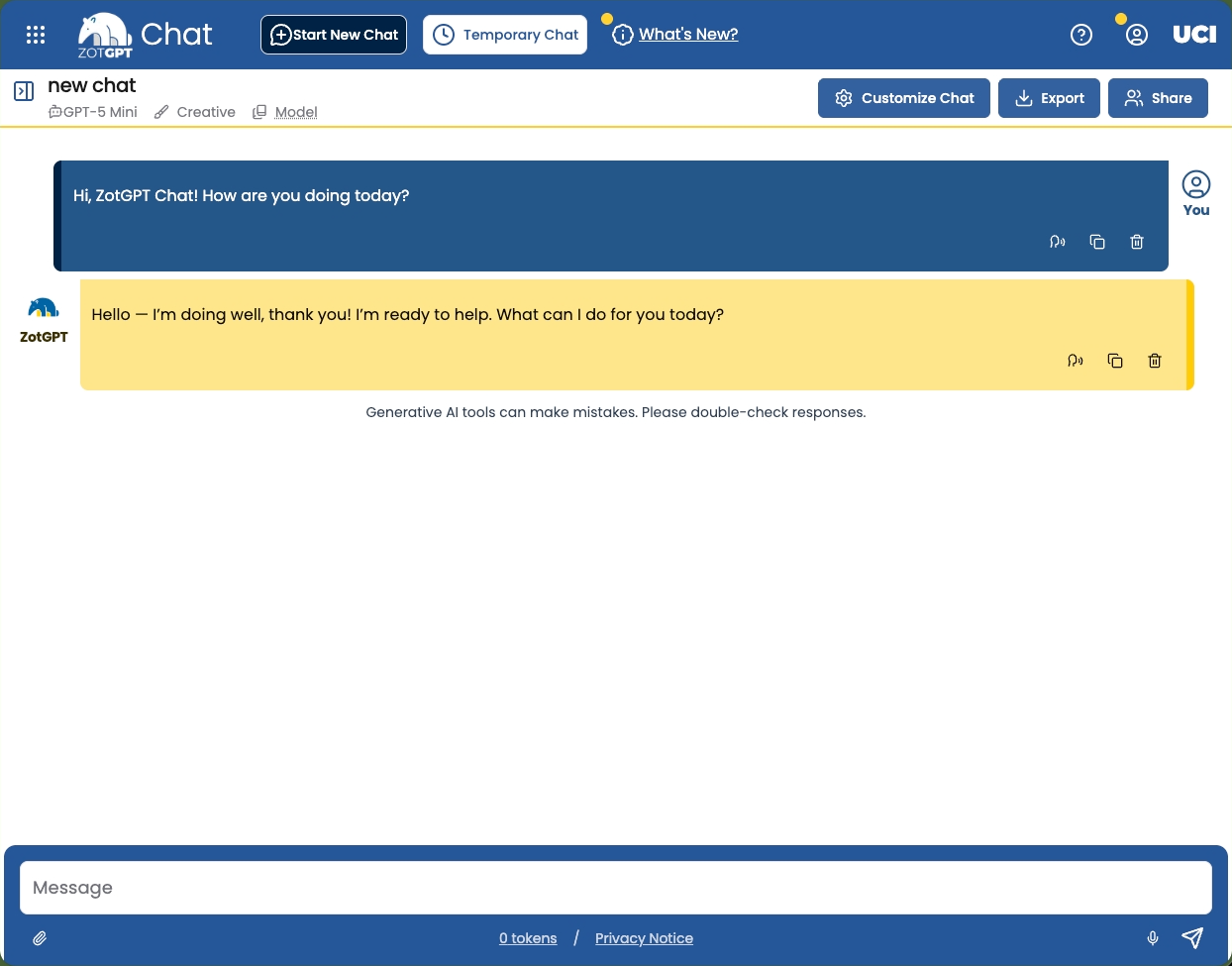 Screenshot of ZotGPT Chat
